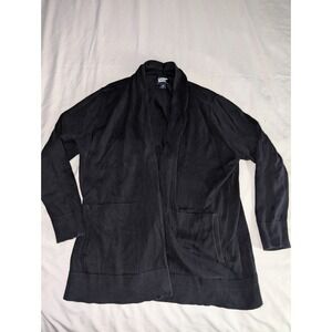 Lands End Women's Large Black Long Sleeve Open Front Cardigan With Pockets